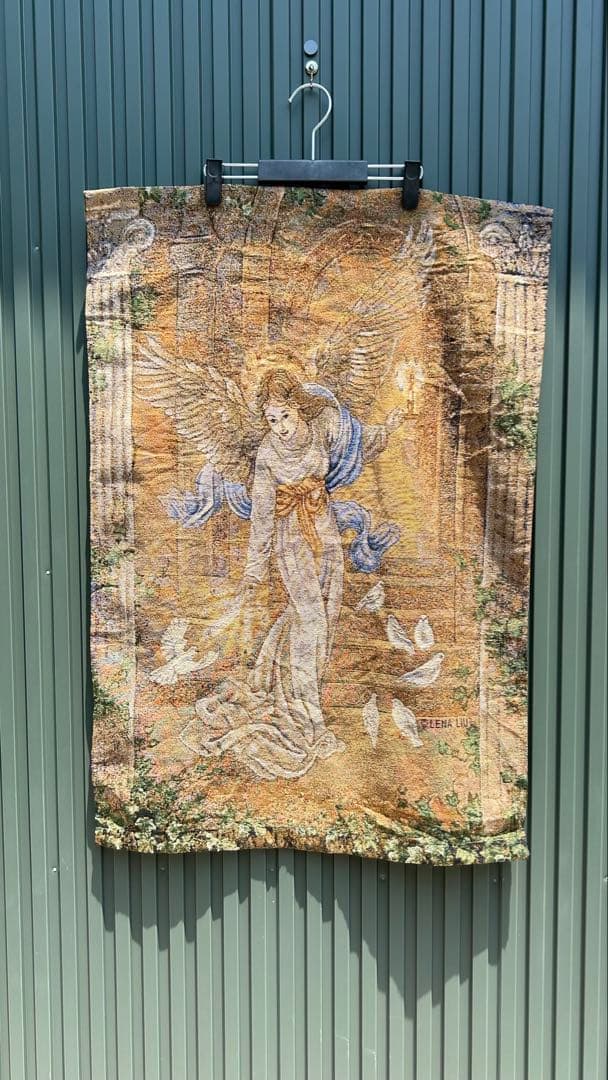 フランスアンティーク　タペストリー　大天使ガブリエル　作家名あり　ゴブラン織り