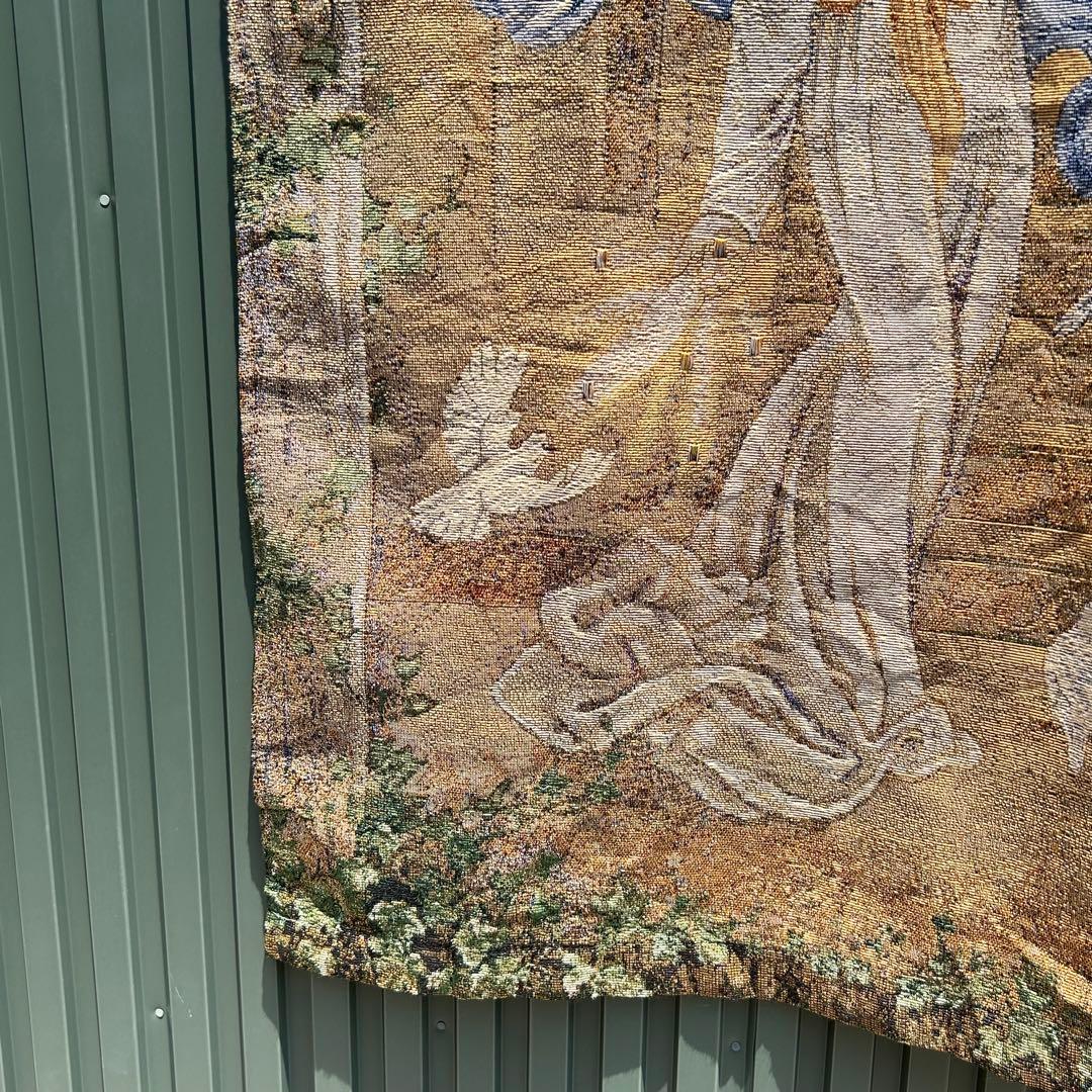 フランスアンティーク　タペストリー　大天使ガブリエル　作家名あり　ゴブラン織り