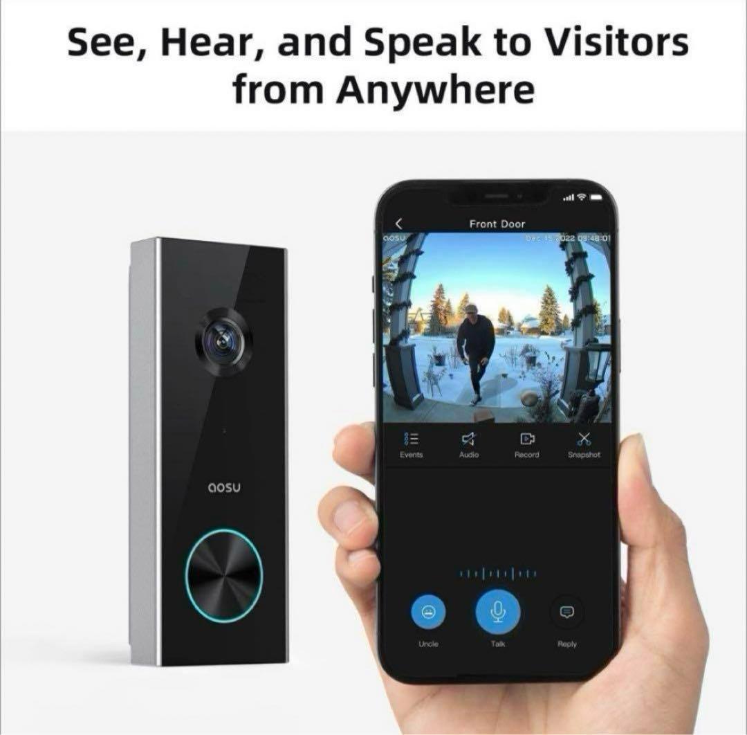 【AOSU 2K ワイヤレス カメラ付き インターホン 外出先からも通話可能 】