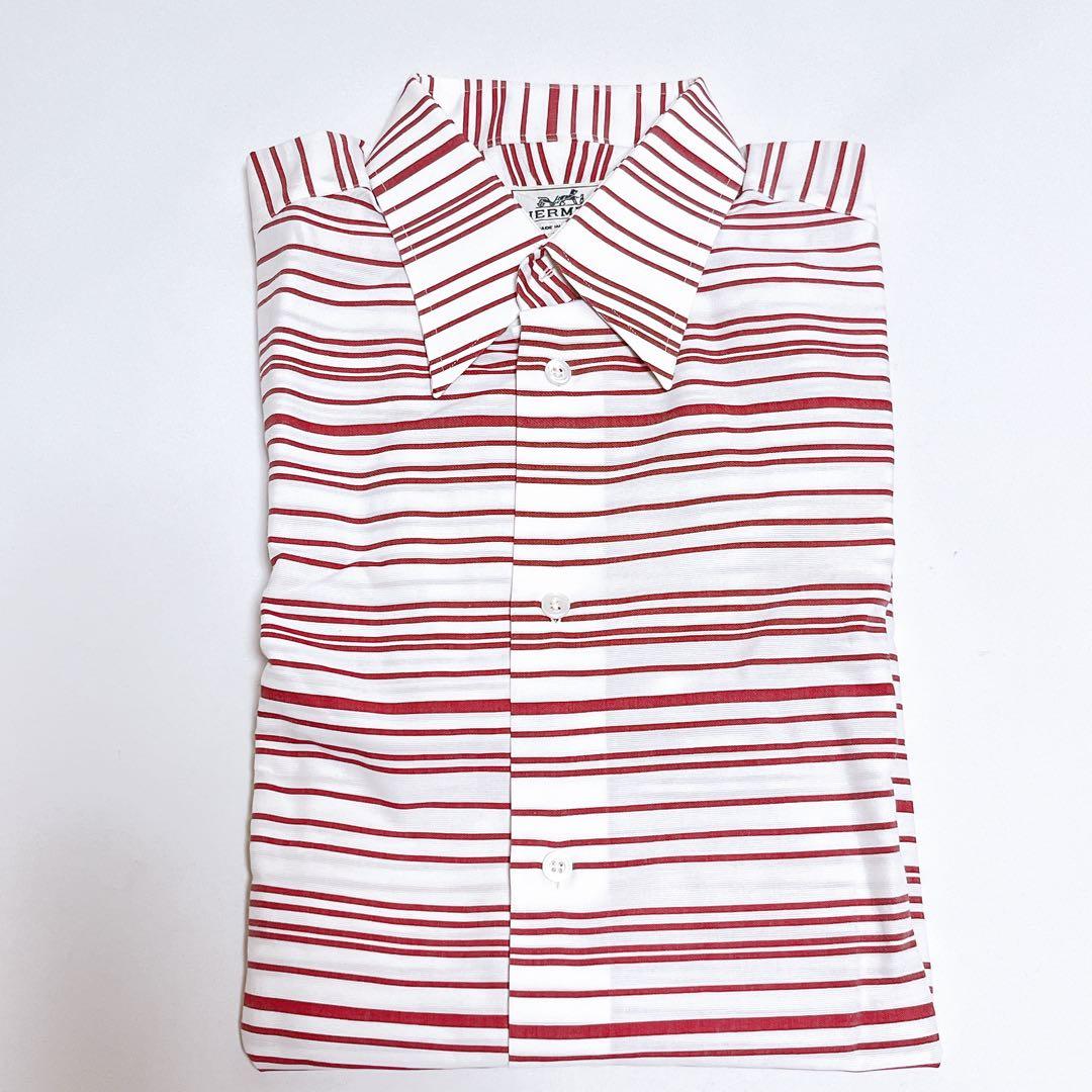 HERMES エルメス　コットン 長袖シャツ　ホワイト×ボーダー　2枚セット