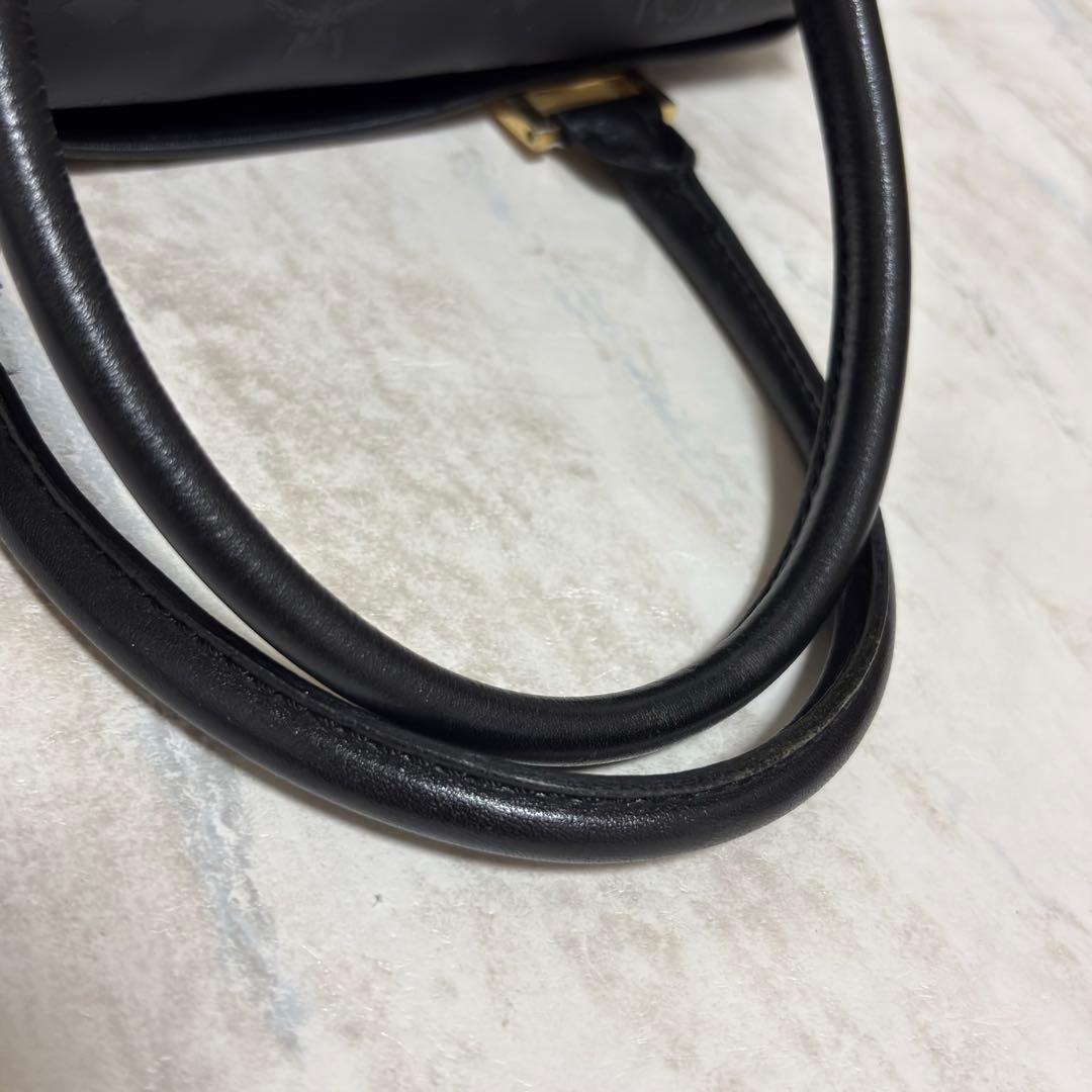 MCM エムシーエム ロゴ総柄 PVC×レザー ミニボストンバッグ ハンドバッグ