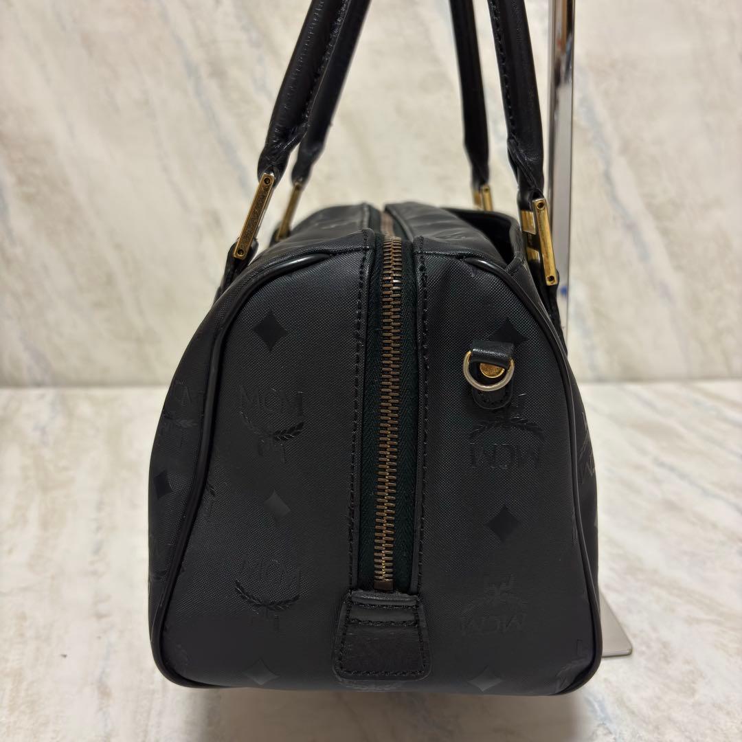 MCM エムシーエム ロゴ総柄 PVC×レザー ミニボストンバッグ ハンドバッグ