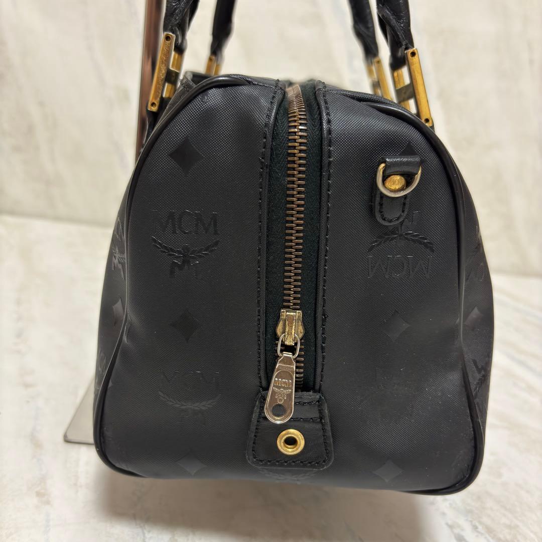 MCM エムシーエム ロゴ総柄 PVC×レザー ミニボストンバッグ ハンドバッグ
