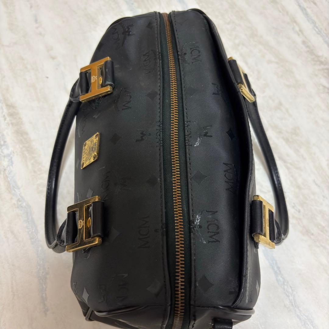 MCM エムシーエム ロゴ総柄 PVC×レザー ミニボストンバッグ ハンドバッグ