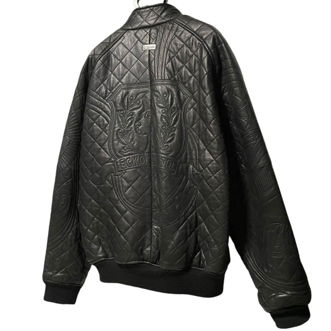 90s ecko unltd キルティング レザージャケット ブルゾン 総刺繍