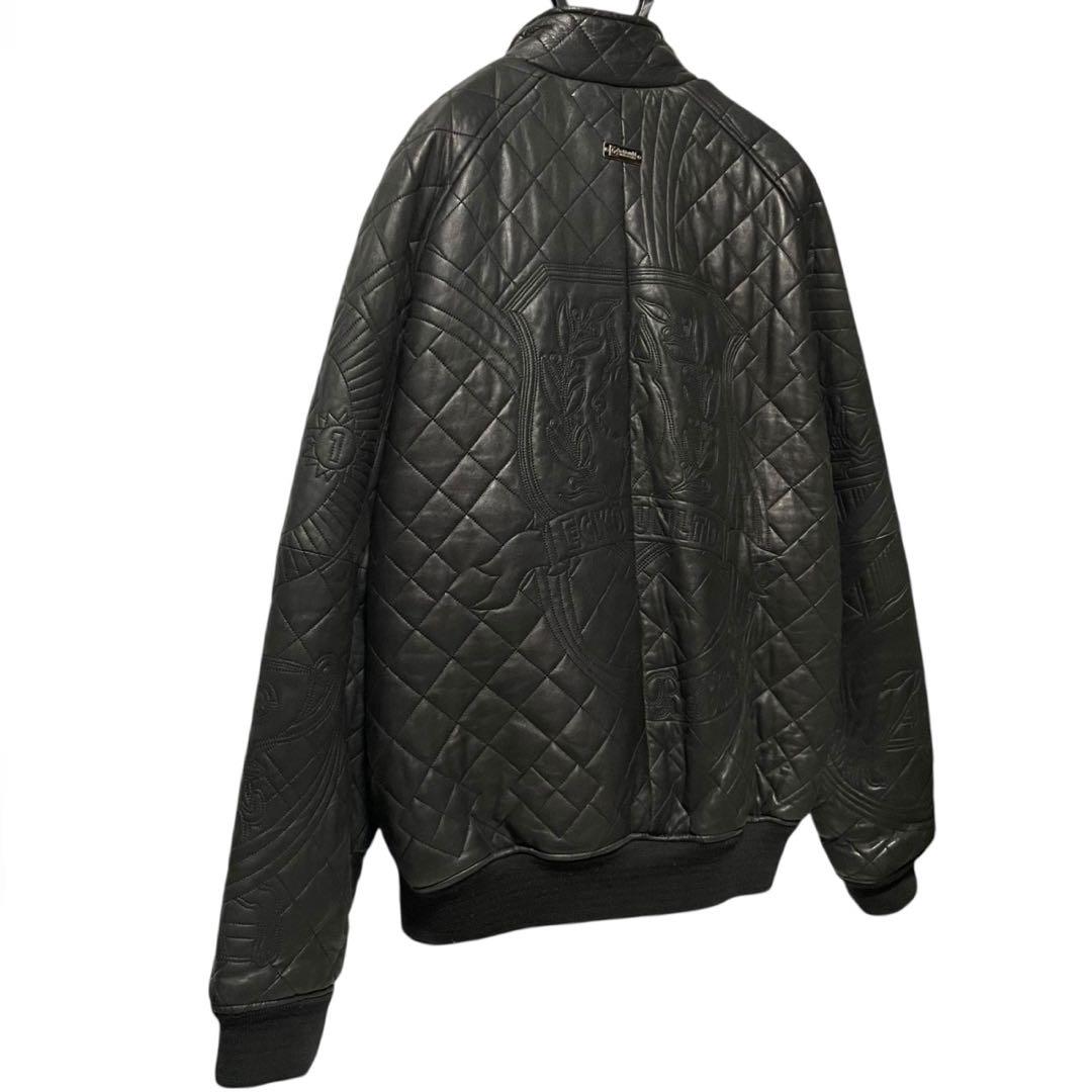 90s ecko unltd キルティング レザージャケット ブルゾン 総刺繍