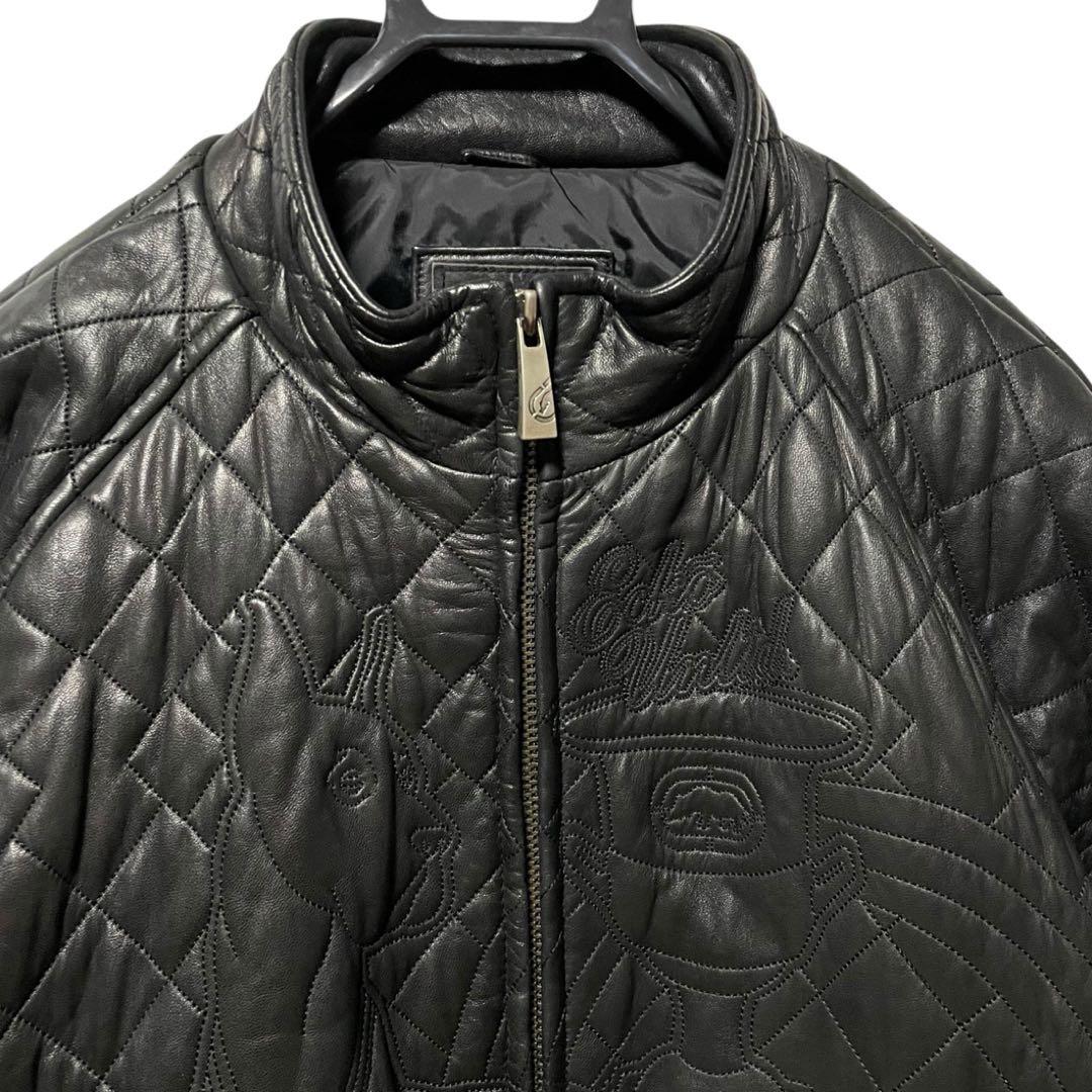 90s ecko unltd キルティング レザージャケット ブルゾン 総刺繍