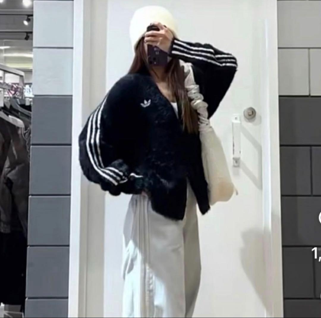 adidasフェイクモヘヤ クラシック トラックジャケット 黒　XL