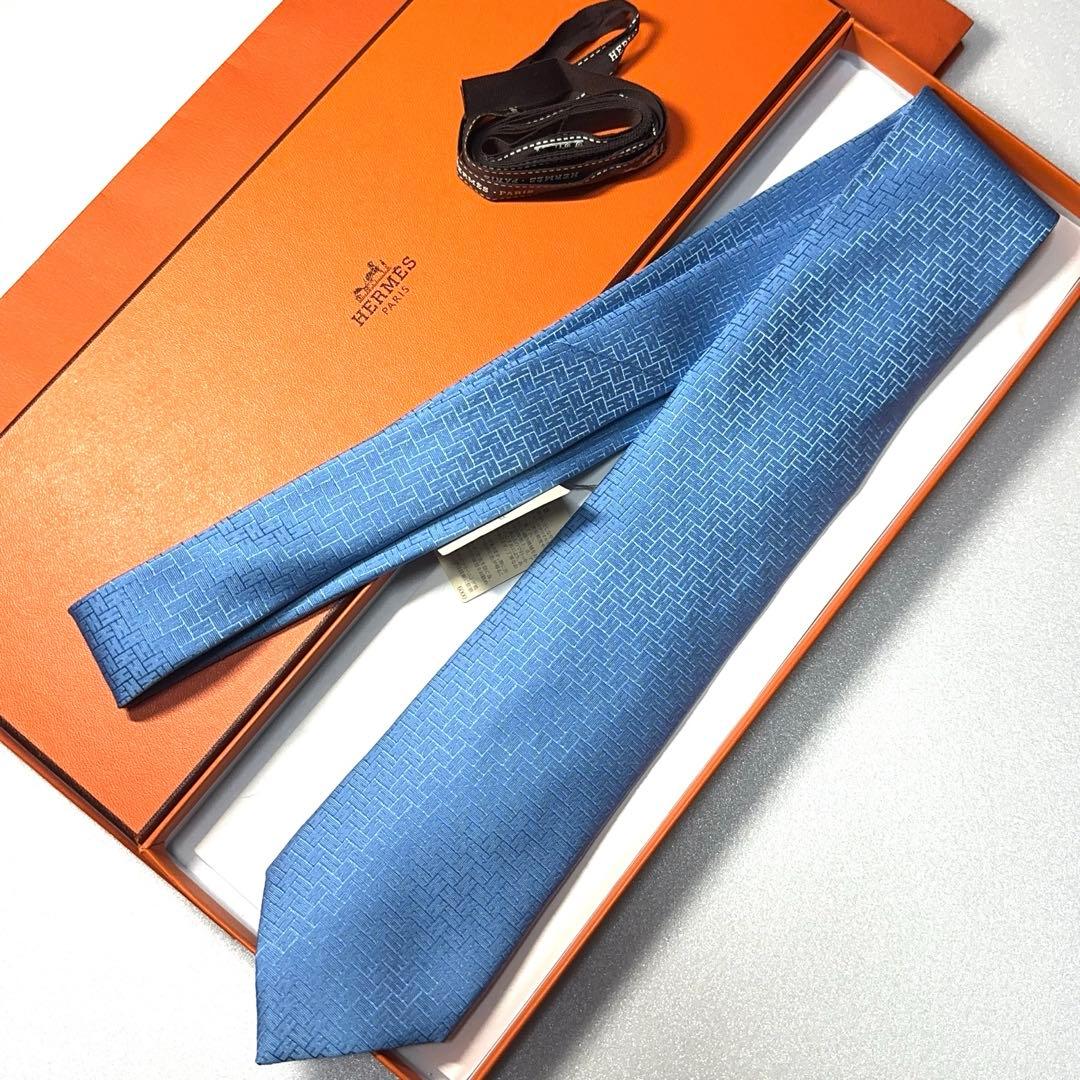 【新品未使用】HERMES エルメス ネクタイ H柄 ブルー
