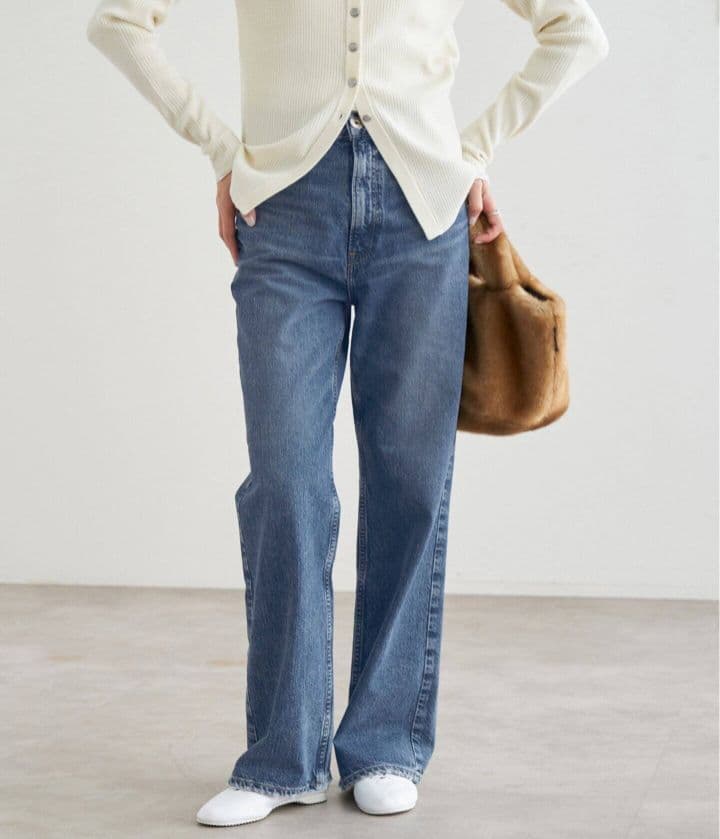 美品★IENA　upper hightsワイドフレアシルエットデニムザ テイラー