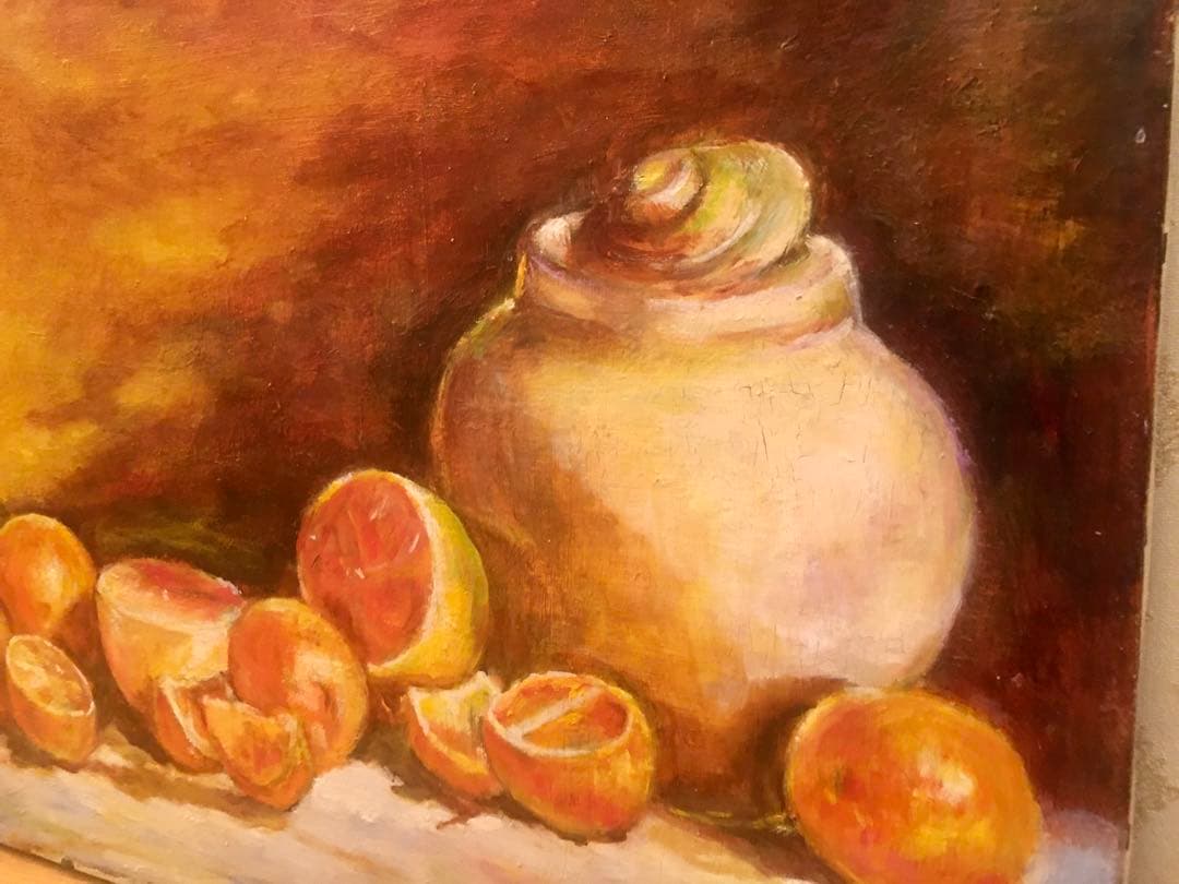 壺とオレンジ　F6 油彩画 W41センチ×H32センチ
