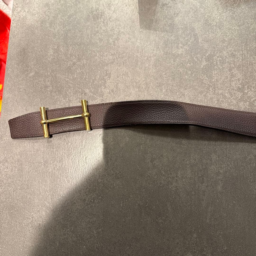 エルメスブラウン レザー ベルト ゴールドバックル　117cm