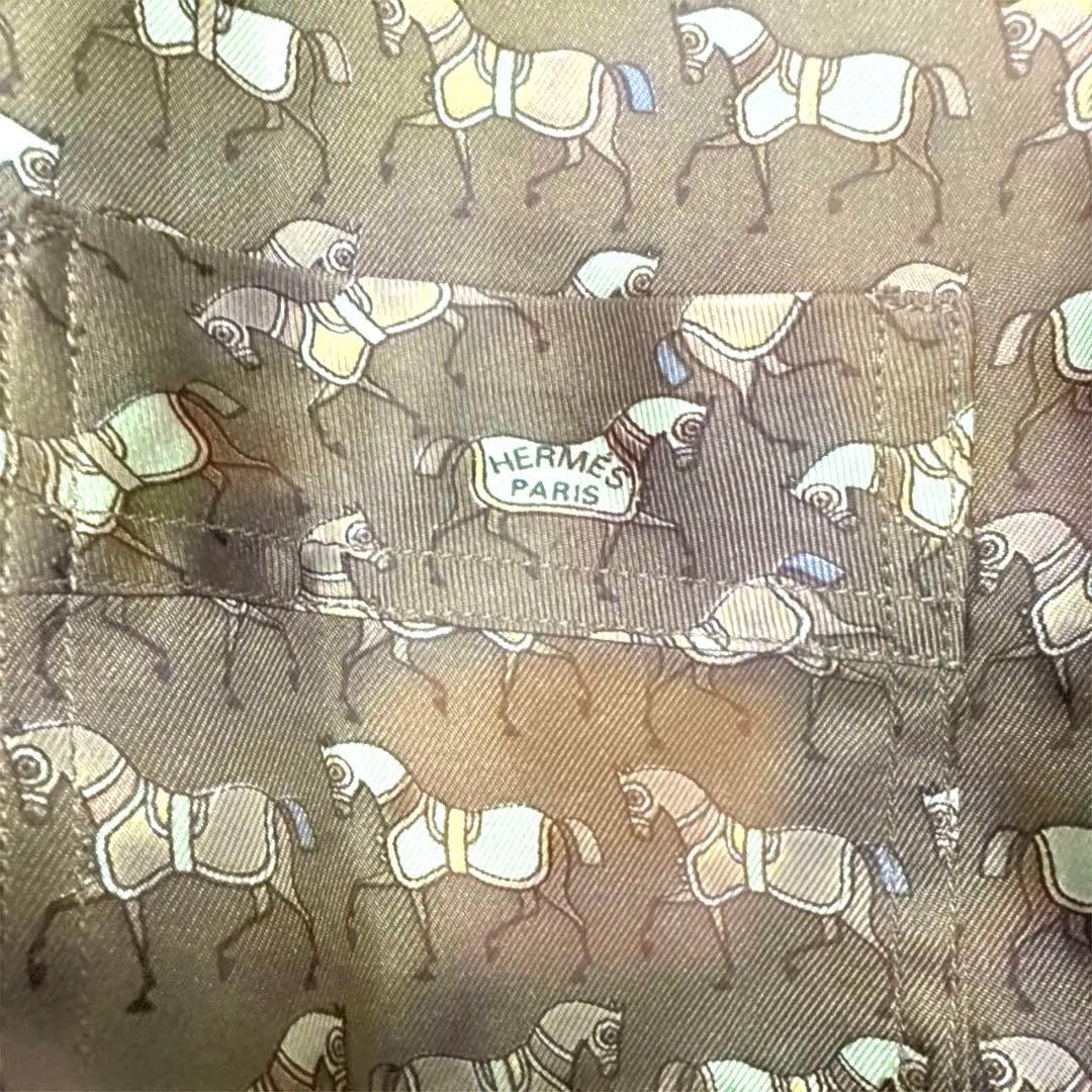 HERMÈS エルメス 長袖シルクシャツ 袖ニットデザイン 上品シンプル 訳あり