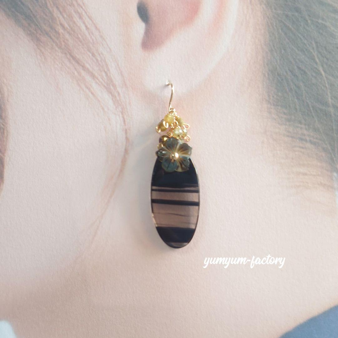 【14kgf】オブシディアンのピアス（チャーム）