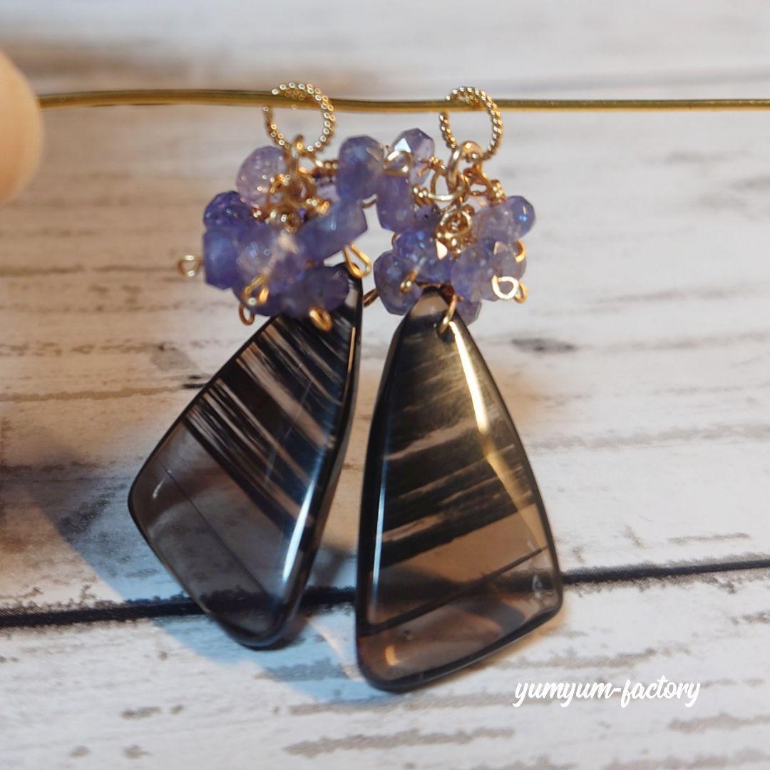 【14kgf】オブシディアンのピアス（チャーム）