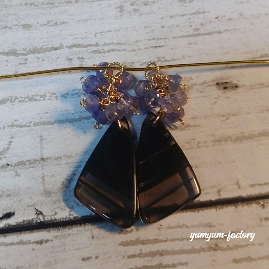 【14kgf】オブシディアンのピアス（チャーム）