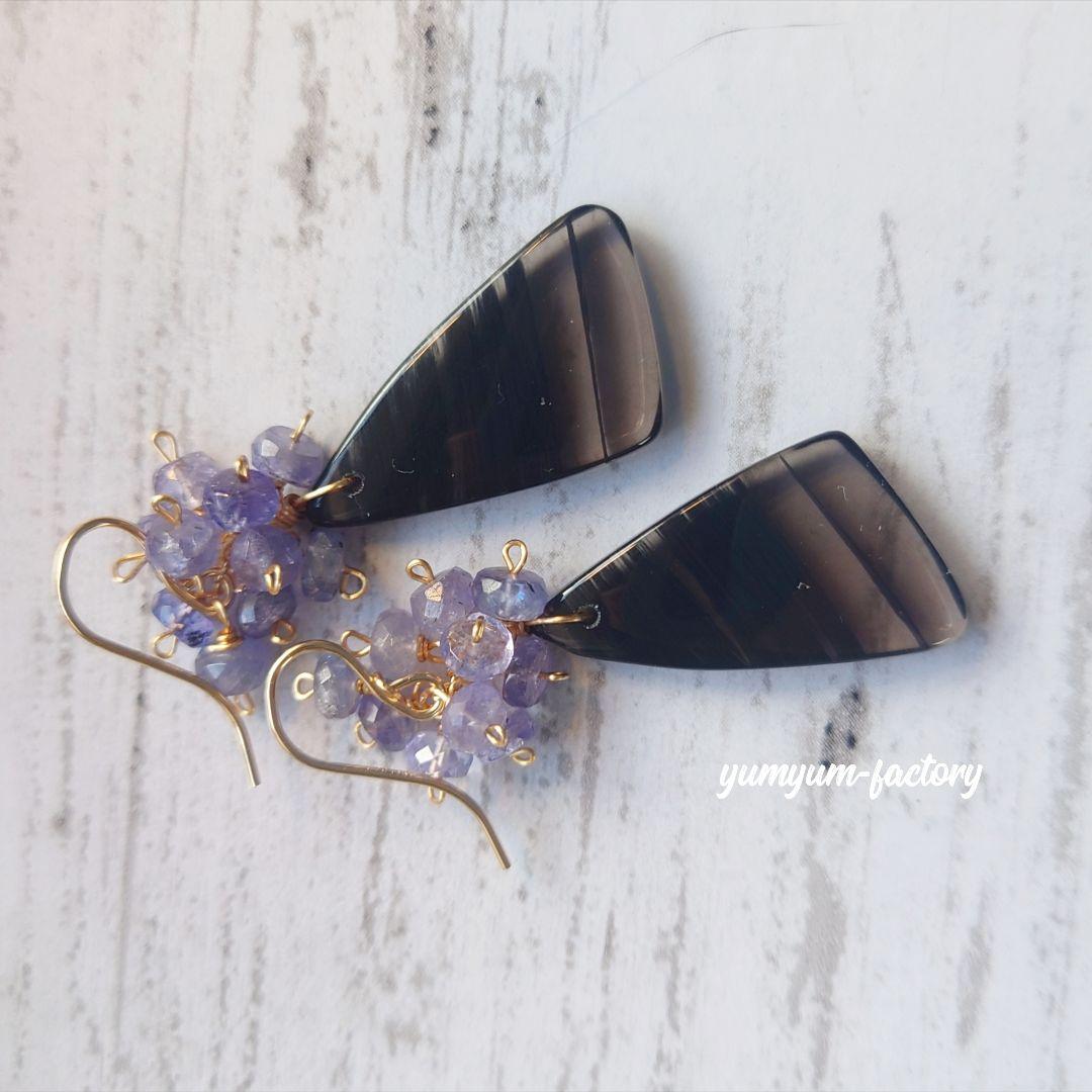 【14kgf】オブシディアンのピアス（チャーム）