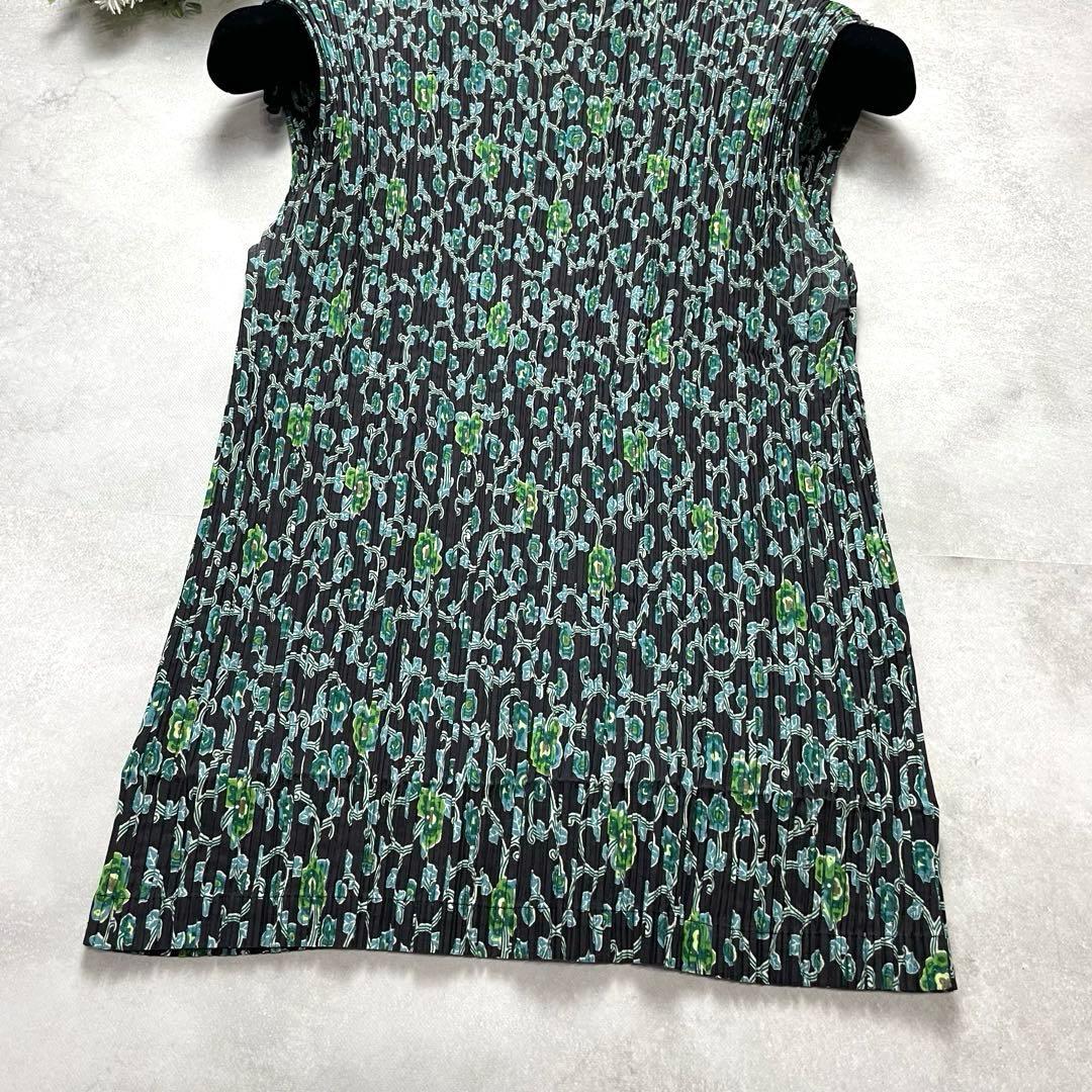 お洒落✨イッセイミヤケ プリーツ トップス 花柄 総柄 グリーン サイズ2 M
