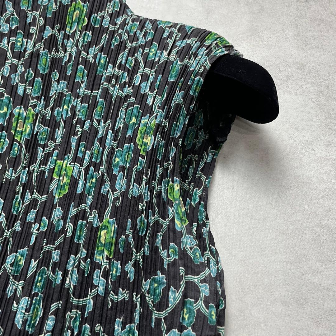 お洒落✨イッセイミヤケ プリーツ トップス 花柄 総柄 グリーン サイズ2 M