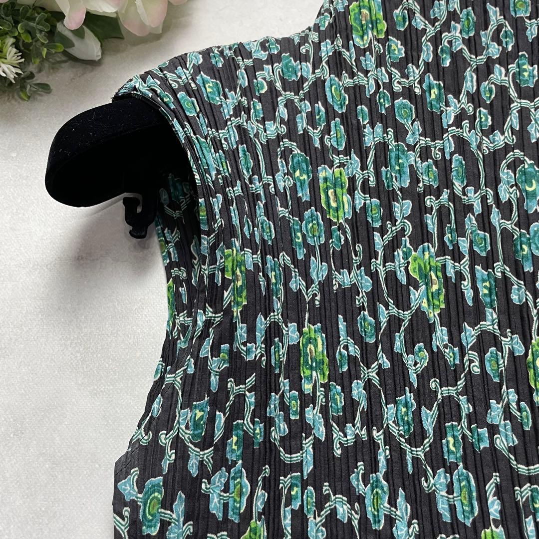 お洒落✨イッセイミヤケ プリーツ トップス 花柄 総柄 グリーン サイズ2 M