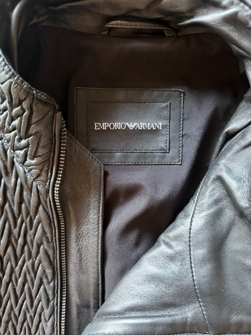【新品同様】エンポリオアルマーニ シングルライダースジャケット 黒 ラム