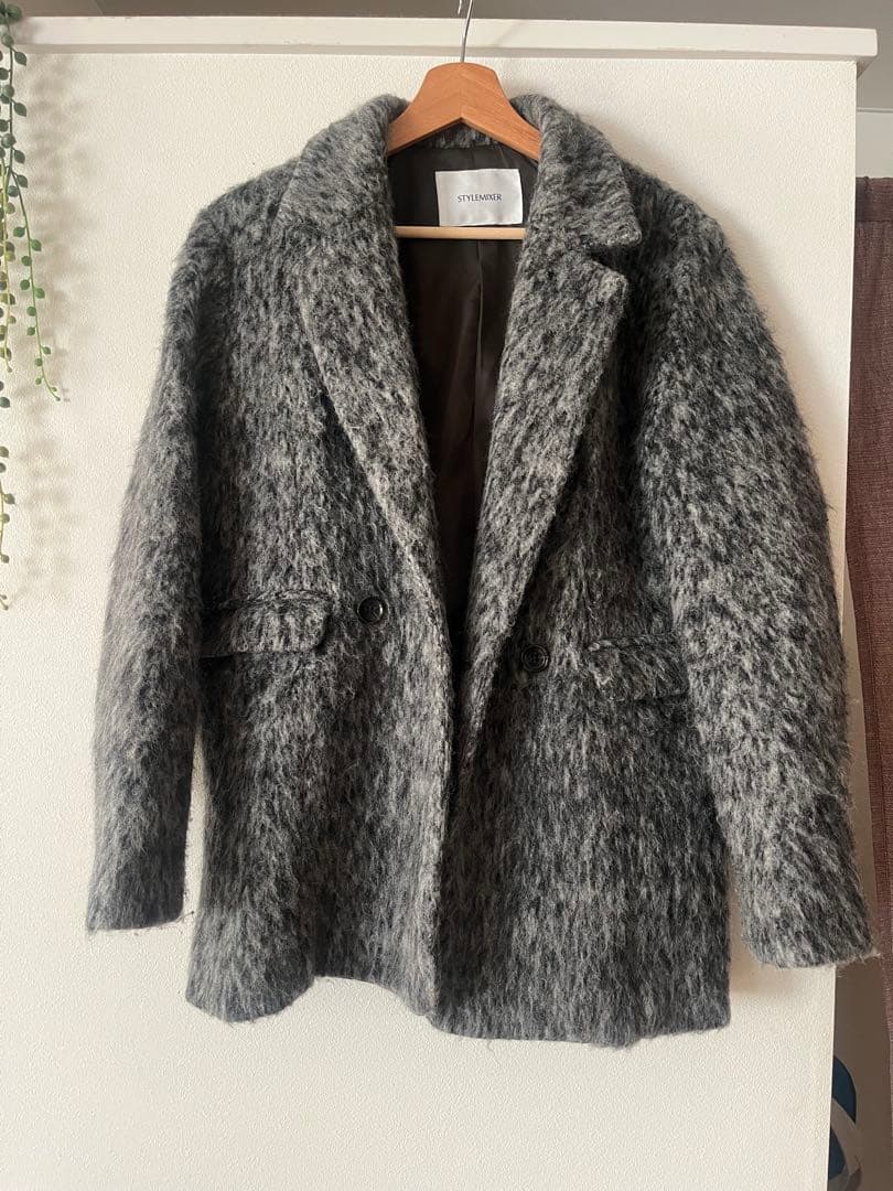 スタイルミキサー オーバーサイズシャギーダブルボタンジャケット グレー