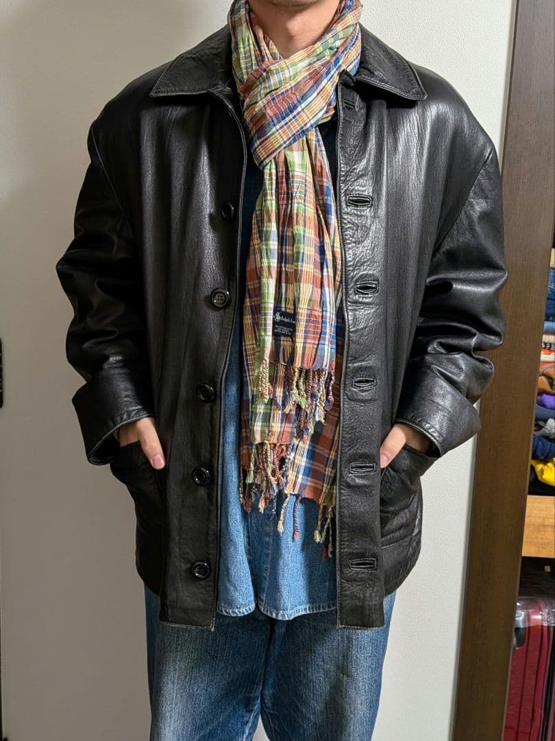 美品　vintage 本革　レザーカーコート