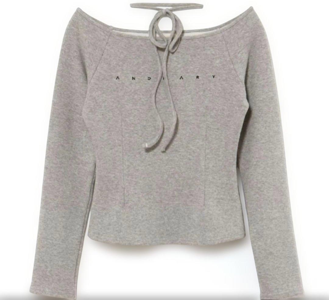 トップス andmary Mary logo choker tops gray