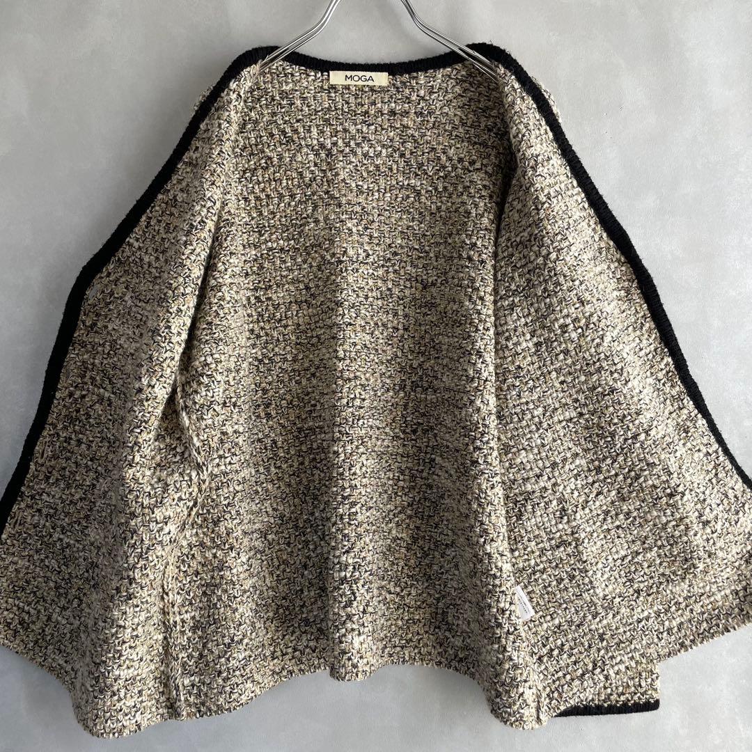 モガ　5.7万　鹿子編み　ウールニットジャケット　ゆったりめ　ゴールド　黒