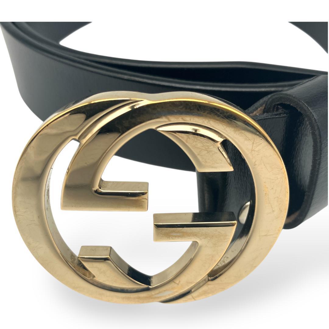 GUCCI グッチ インターロッキング バックル ベルト付き ゴールド ブラック