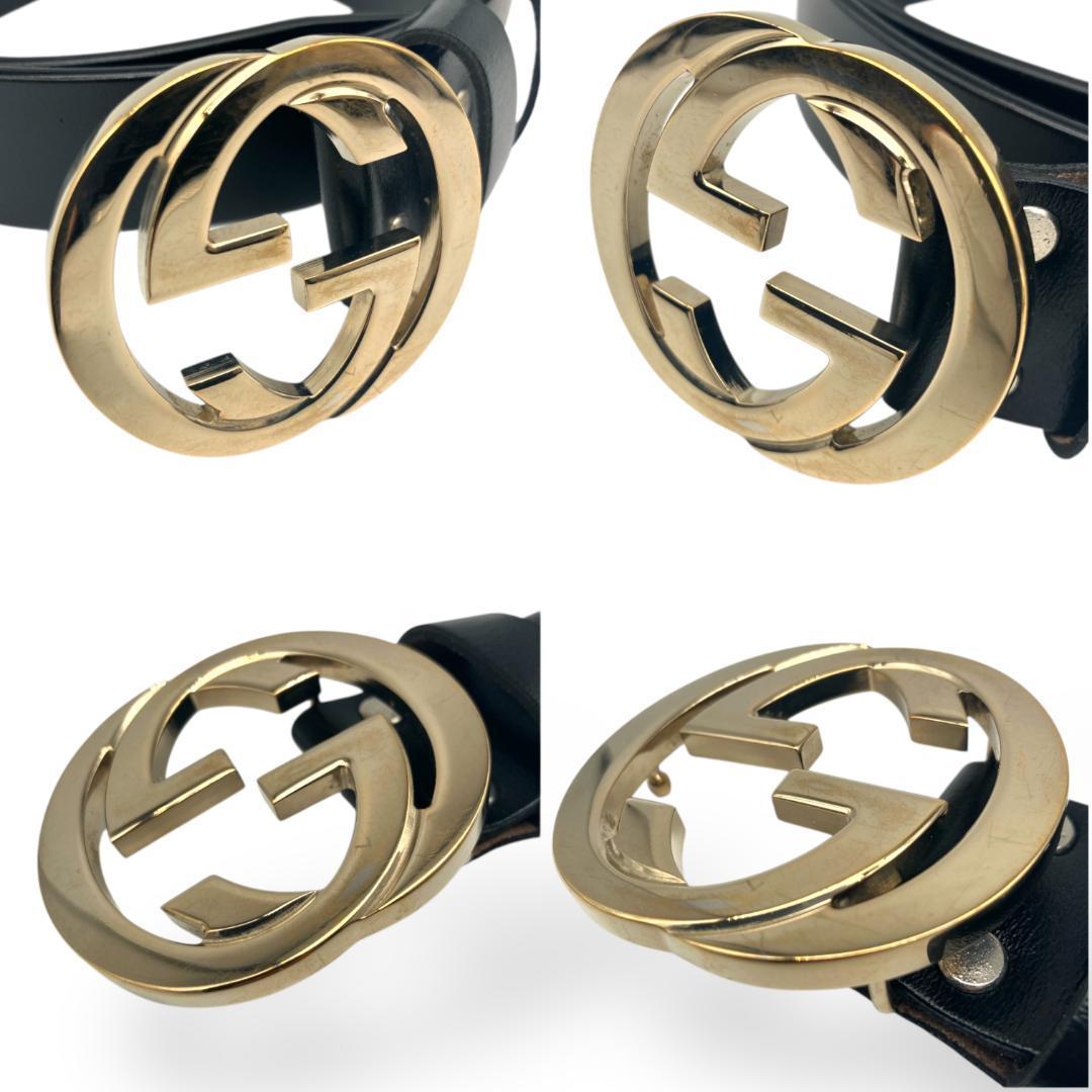 GUCCI グッチ インターロッキング バックル ベルト付き ゴールド ブラック