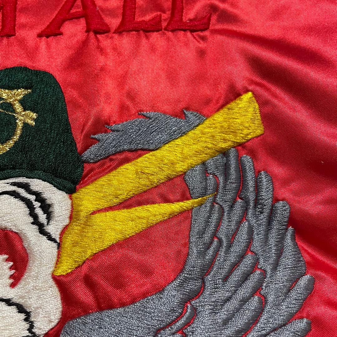 プリンス商会　スカジャン グリーンベレー　スカル刺繍　ドクロ　L 赤　サテン