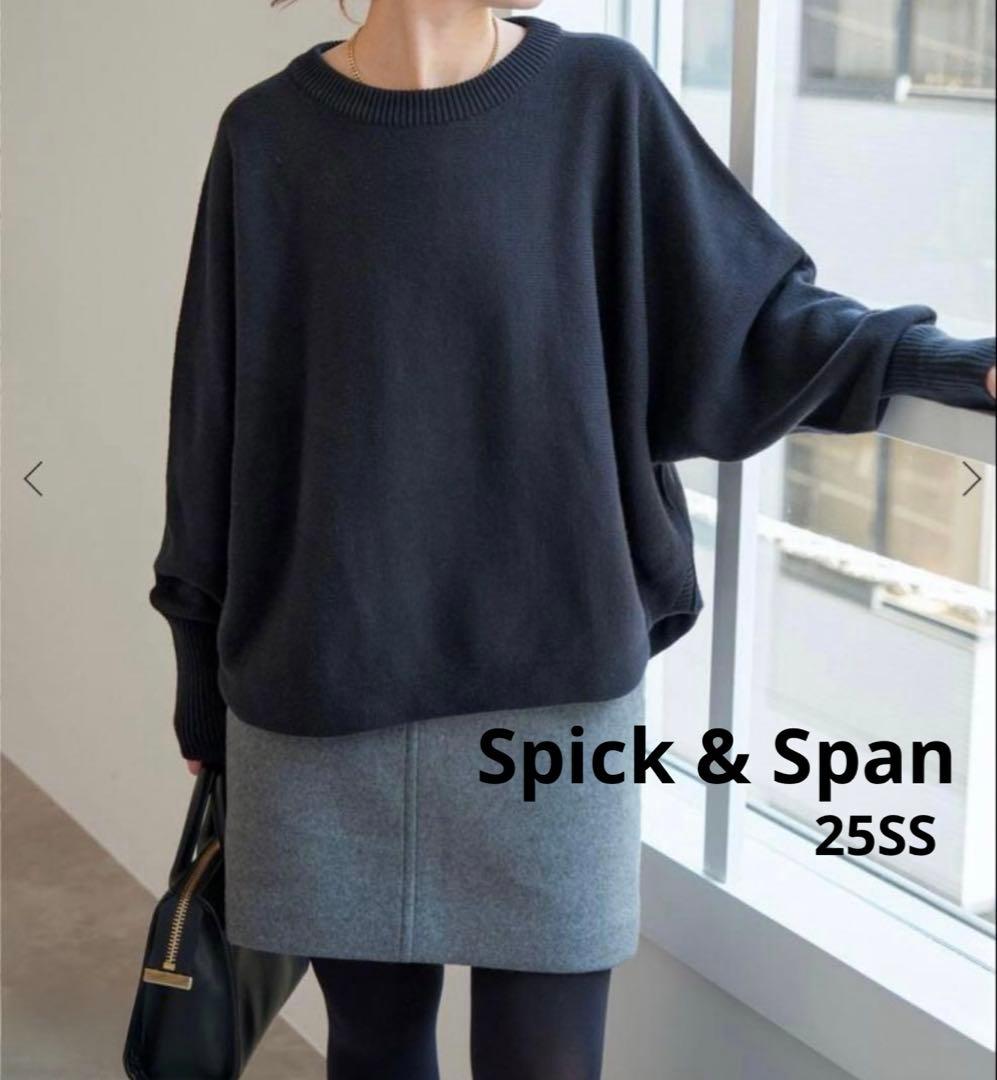 25SS✨スピックアンドスパン バルキーヤーンドルマンロングリブニット 黒