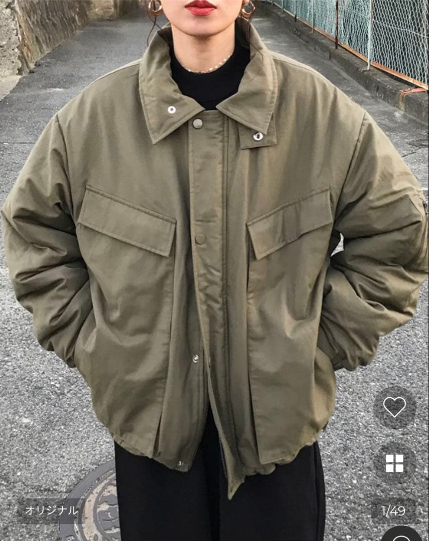 NUGU ワイドポケットミリタリーパディングジャケット　カーキ