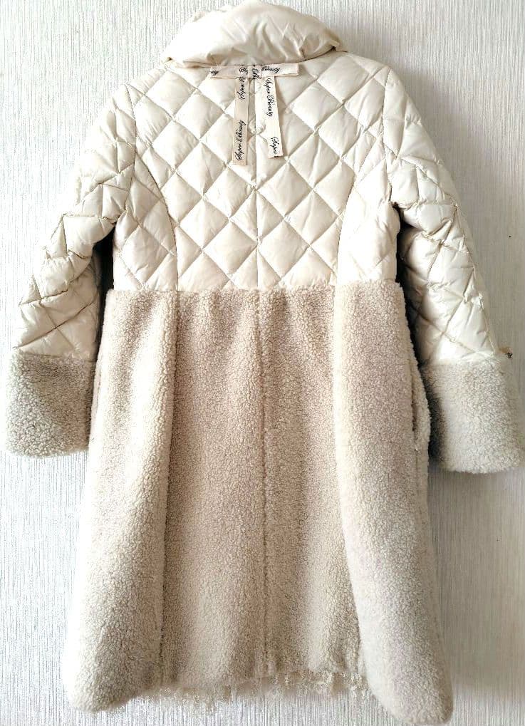 新品スーパービューティー40アイボリー キルティングダウンコート フード付き