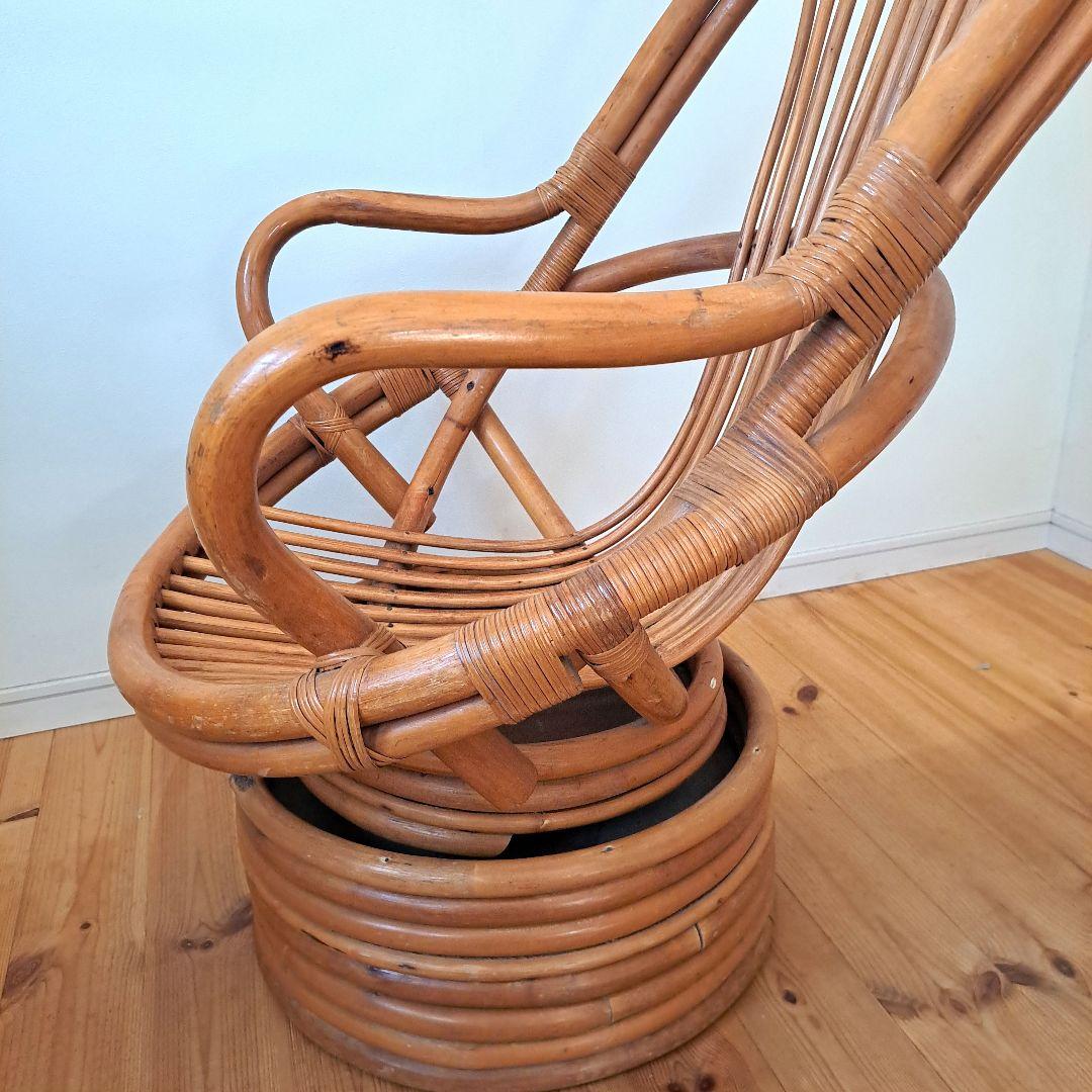 【user_44980fcc】 昭和レトロ 古家具 回転式ラタンチェア