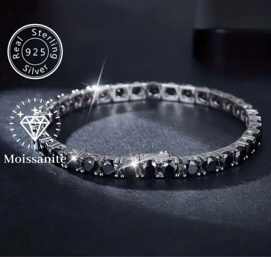 ブラックモアサナイト×S925 高級テニスチェーンブレスレット　ブリンブリン