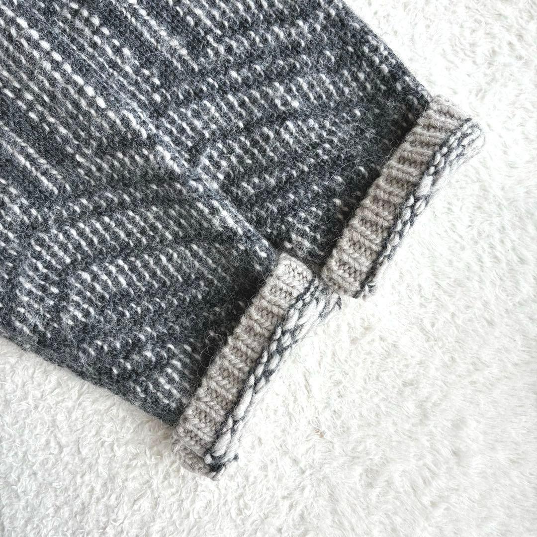 美品 スキャパ SCAPA フリンジ付き幾何学模様 ニットカーディガン 44