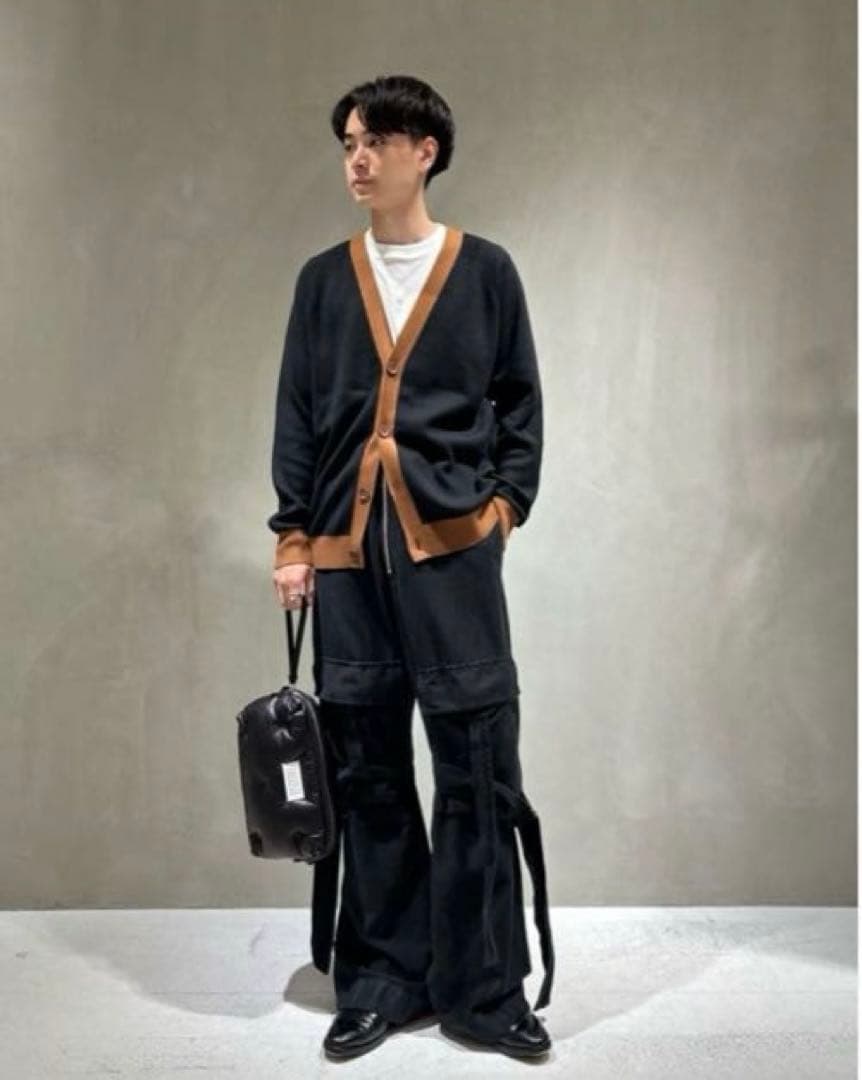 CABaN コットンカシミヤ バイカラーVネックカーディガン