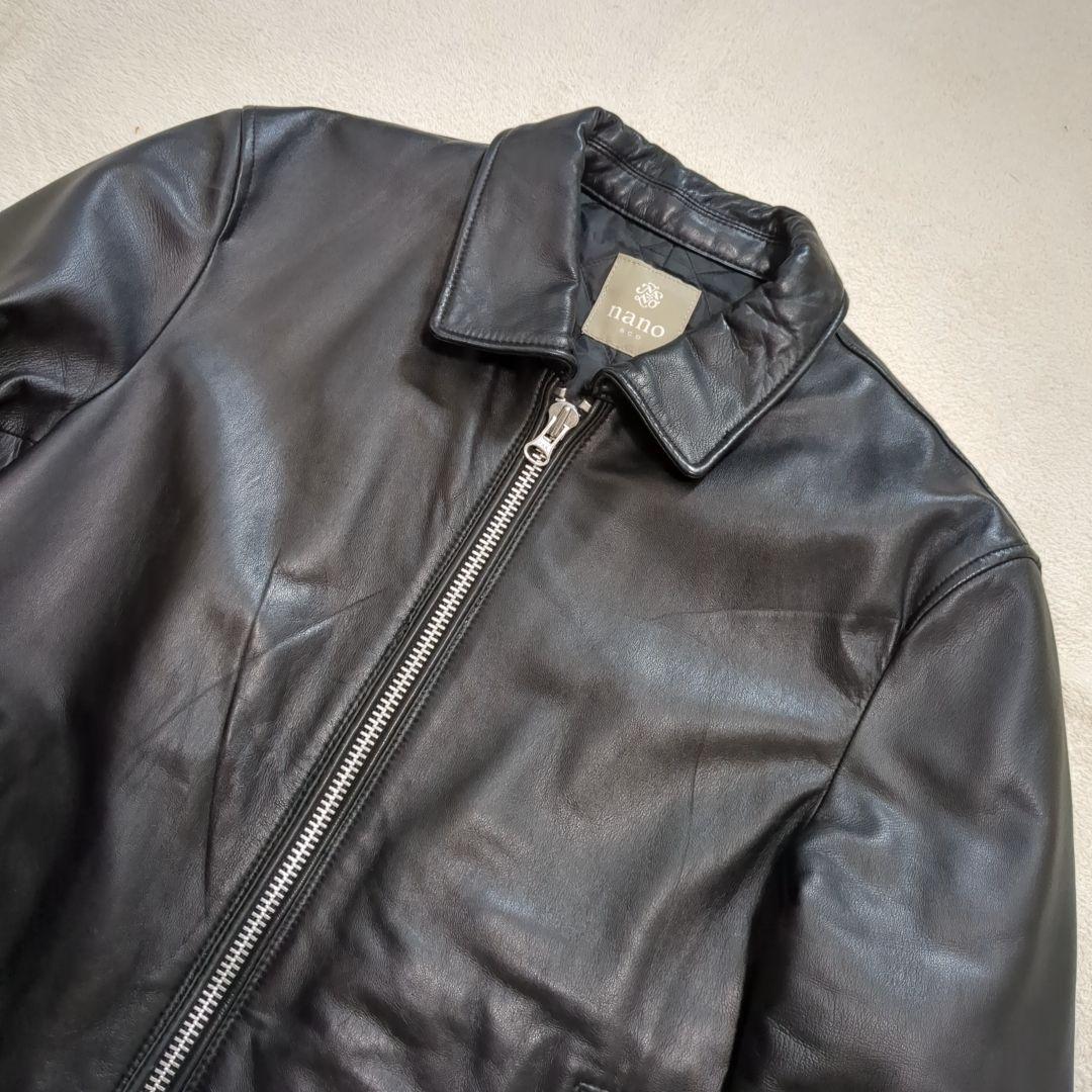 美品 ナノユニバース ラムレザー シングルライダース 裏地キルティング XL