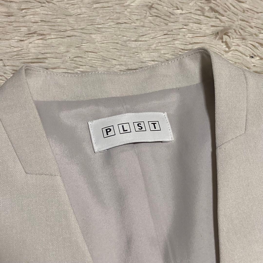 PLST 洗濯機で洗える ノーカラー ジャケット パンツ ベルト スーツ