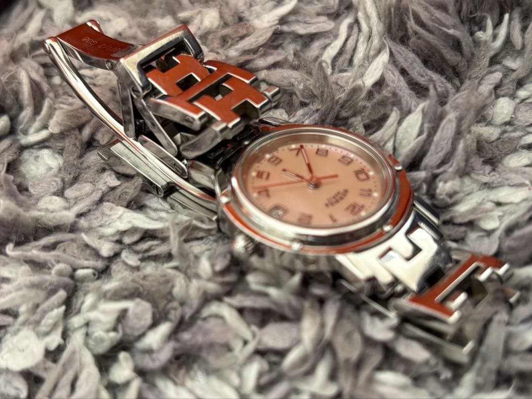 【HERMES】ピンクシェル クリッパーナクレ レディース 腕時計　ジャンク