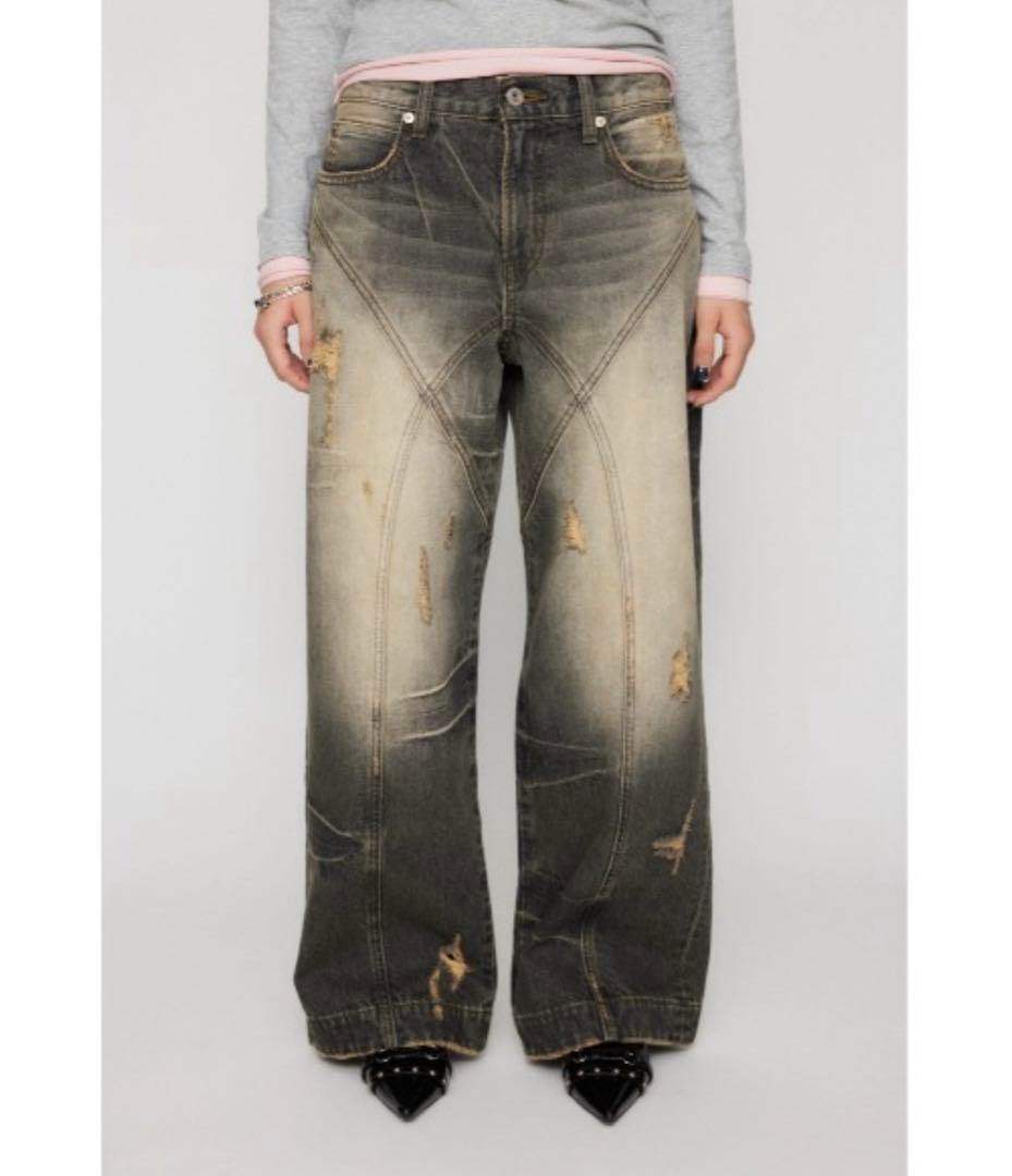 ラグアジェム FINE CRASH STRAIGHTデニム ブラック 24