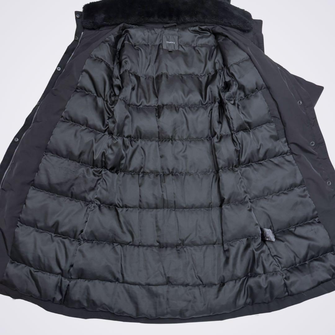 theory セオリー 牛革ベルト付きロングダウンコート Aライン ブラック
