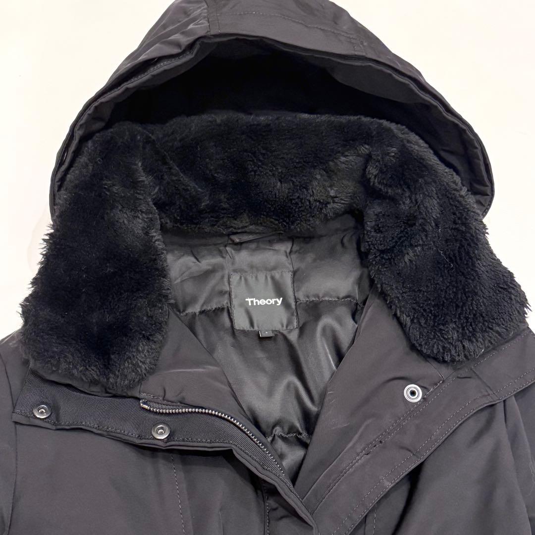 theory セオリー 牛革ベルト付きロングダウンコート Aライン ブラック