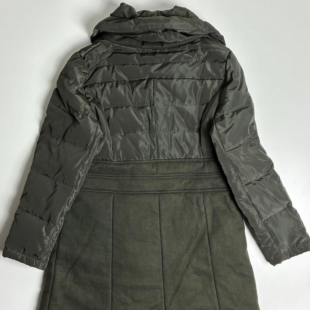 【美品】E-clat/異素材切り替えダウンコート/ウール/エイココンドウ/カーキ