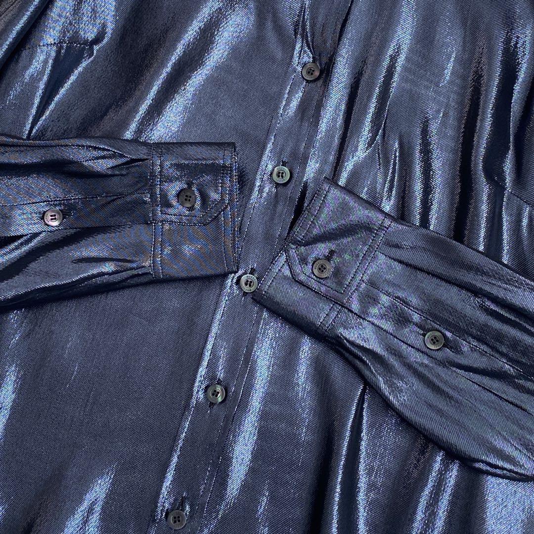 ✨GUCCI グッチ　シルク混ラメ長袖ブラウス　ネイビーグレー　イタリア製