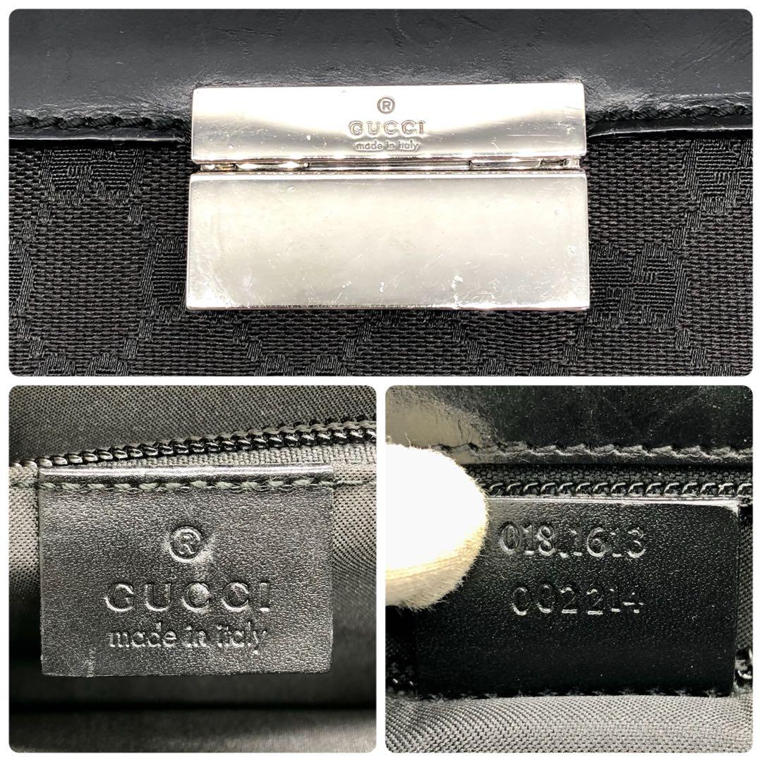 【美品】GUCCI クラッチバッグ レザー GGキャンバス 持ち手あり ブラック