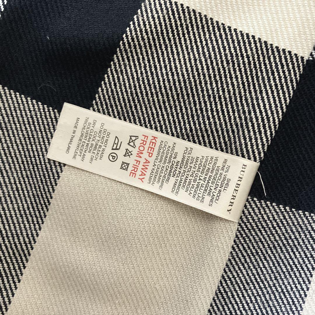 【美品】 Burberry カシミヤ混 ピーコート ネイビー ダブル チェック