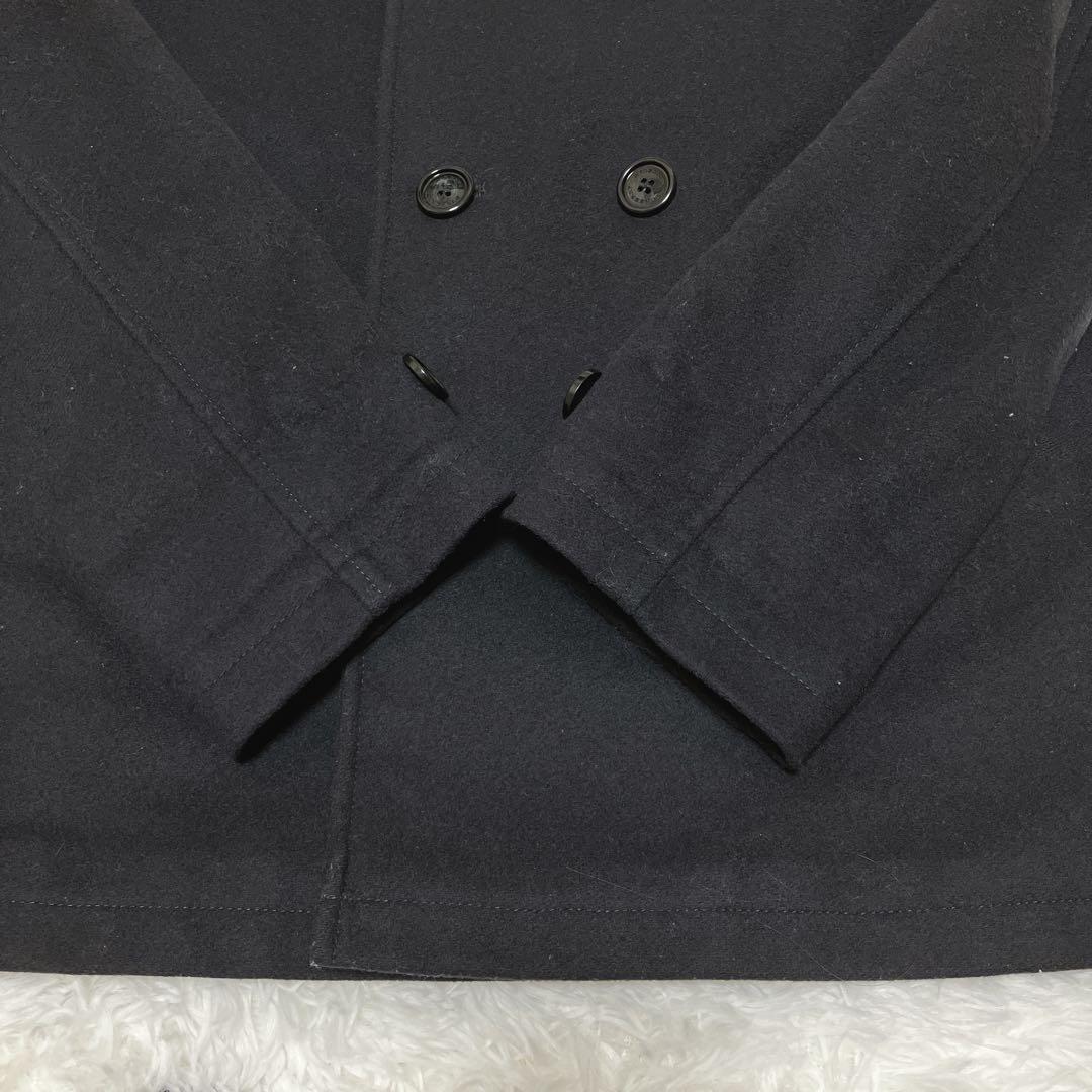 【美品】 Burberry カシミヤ混 ピーコート ネイビー ダブル チェック